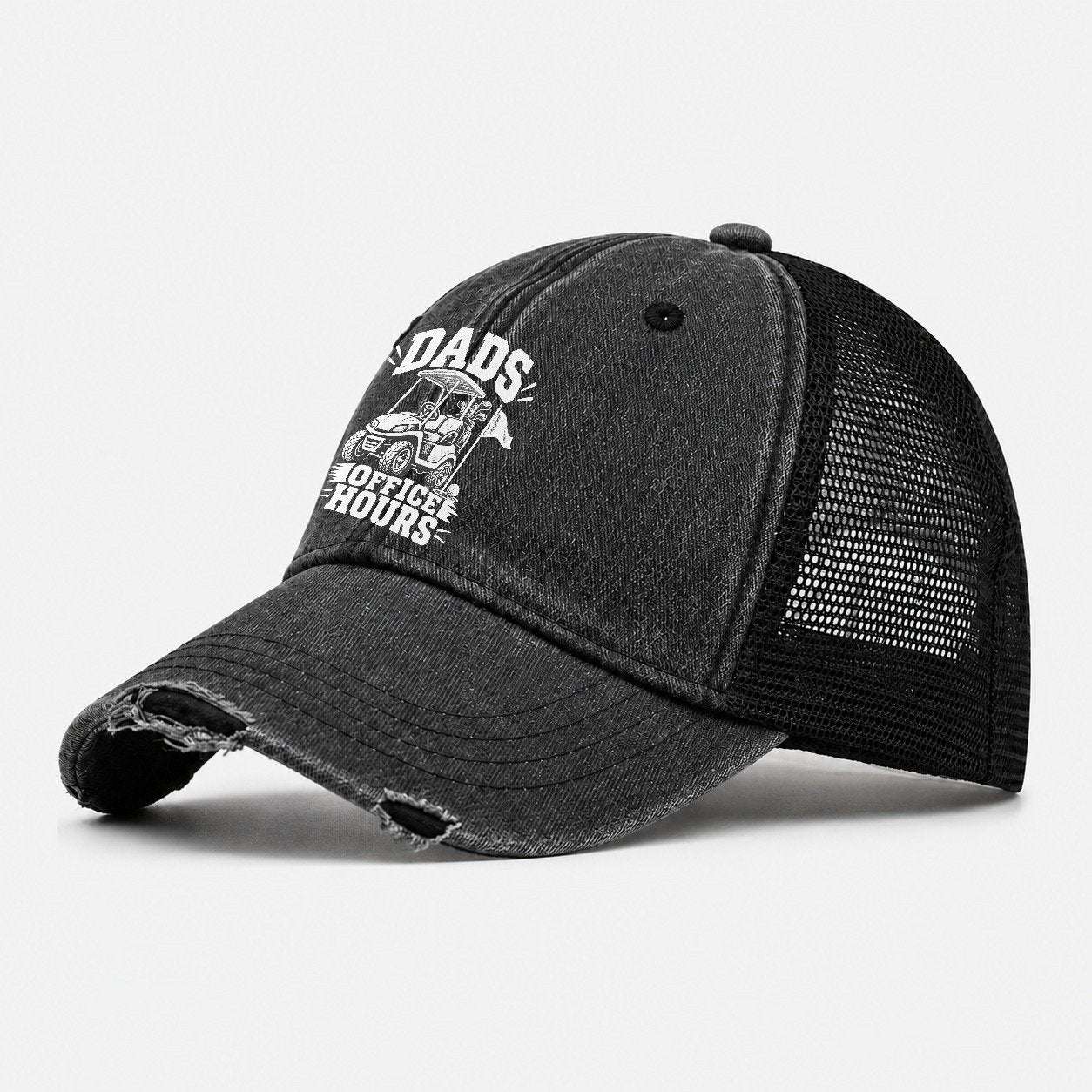 Dads Office Hours Golf Life Washed Trucker Hat – Black