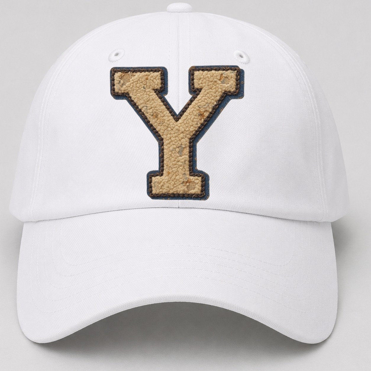 Varsity Chenille Y Monogram Baseball Cap – White