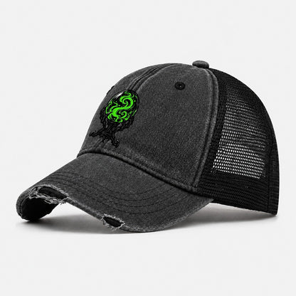 Crystal Ball On A Claw Stand Witch Magic Washed Trucker Hat – Black