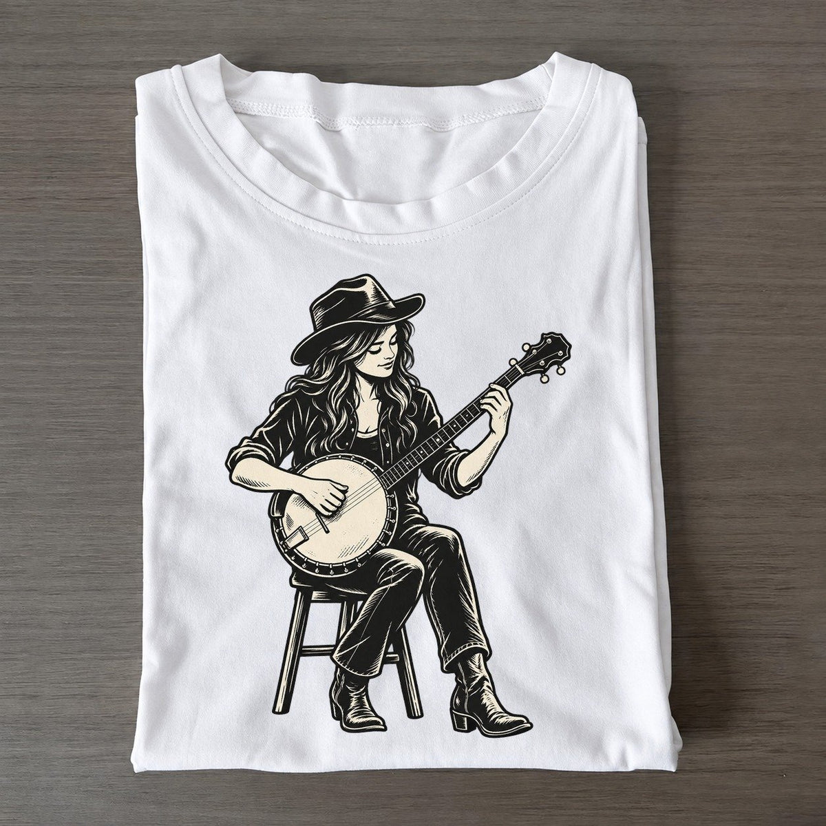 Banjo Rolling Pick Global Music Ink Figures Classic T-shirt – White