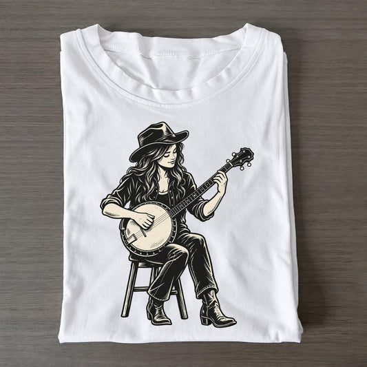 Banjo Rolling Pick Global Music Ink Figures Classic T-shirt – White