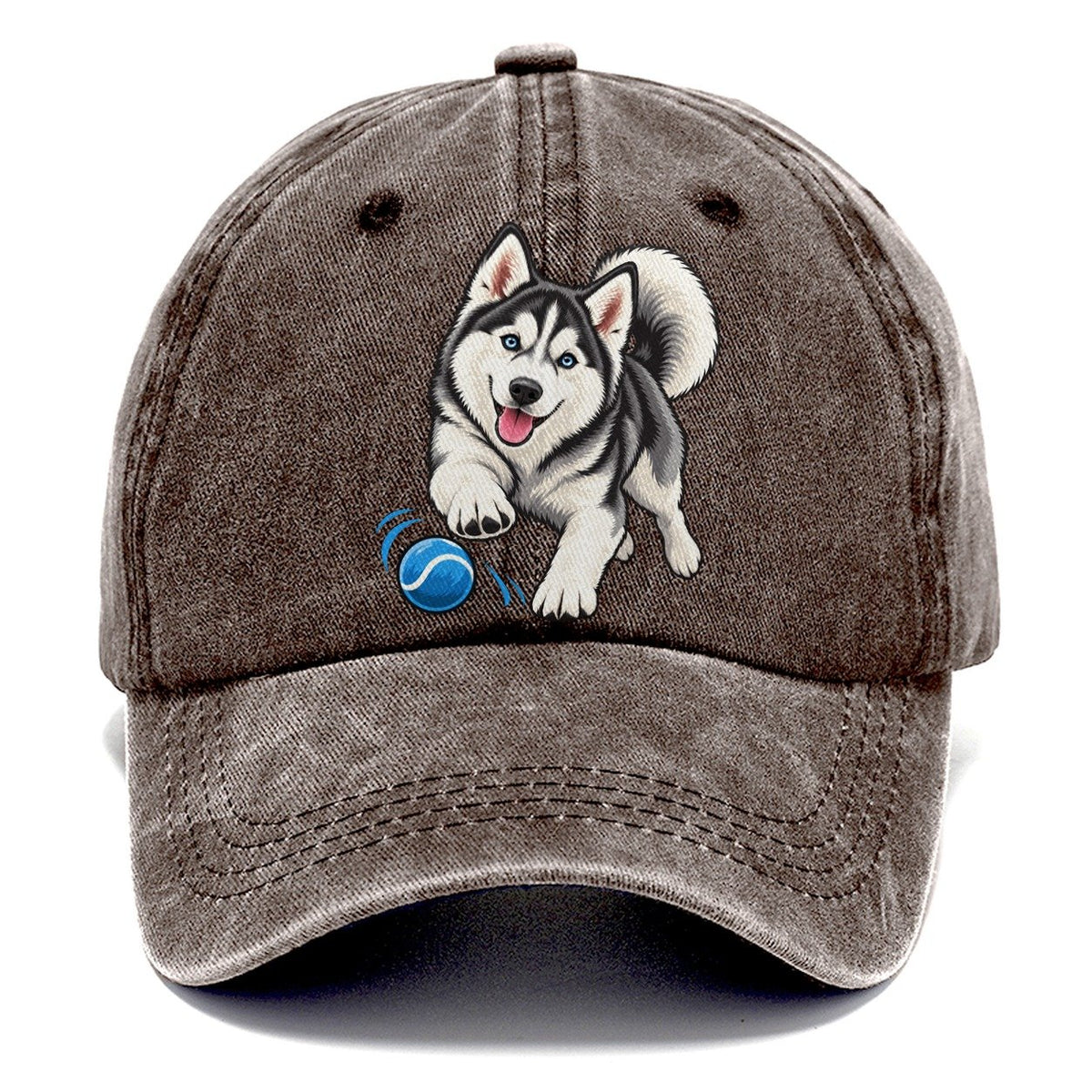 Blue-Eyed Husky Chasing Ball Classic Cap – Brown