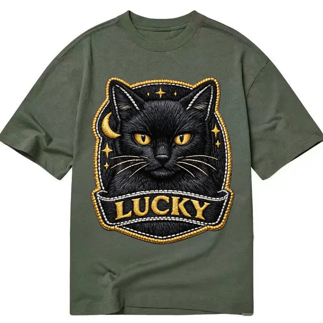 Lucky Black Cat Badge 064dd1 Classic T-shirt – Army Green
