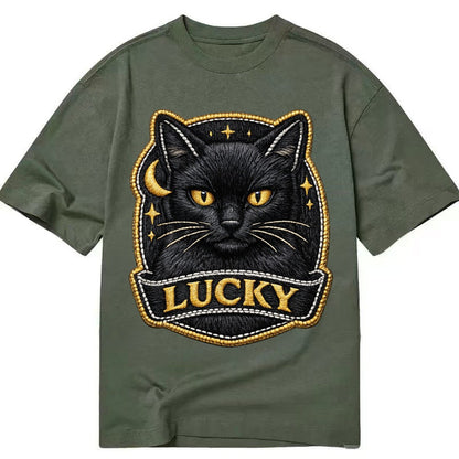 Lucky Black Cat Badge 064dd1 Classic T-shirt – Army Green