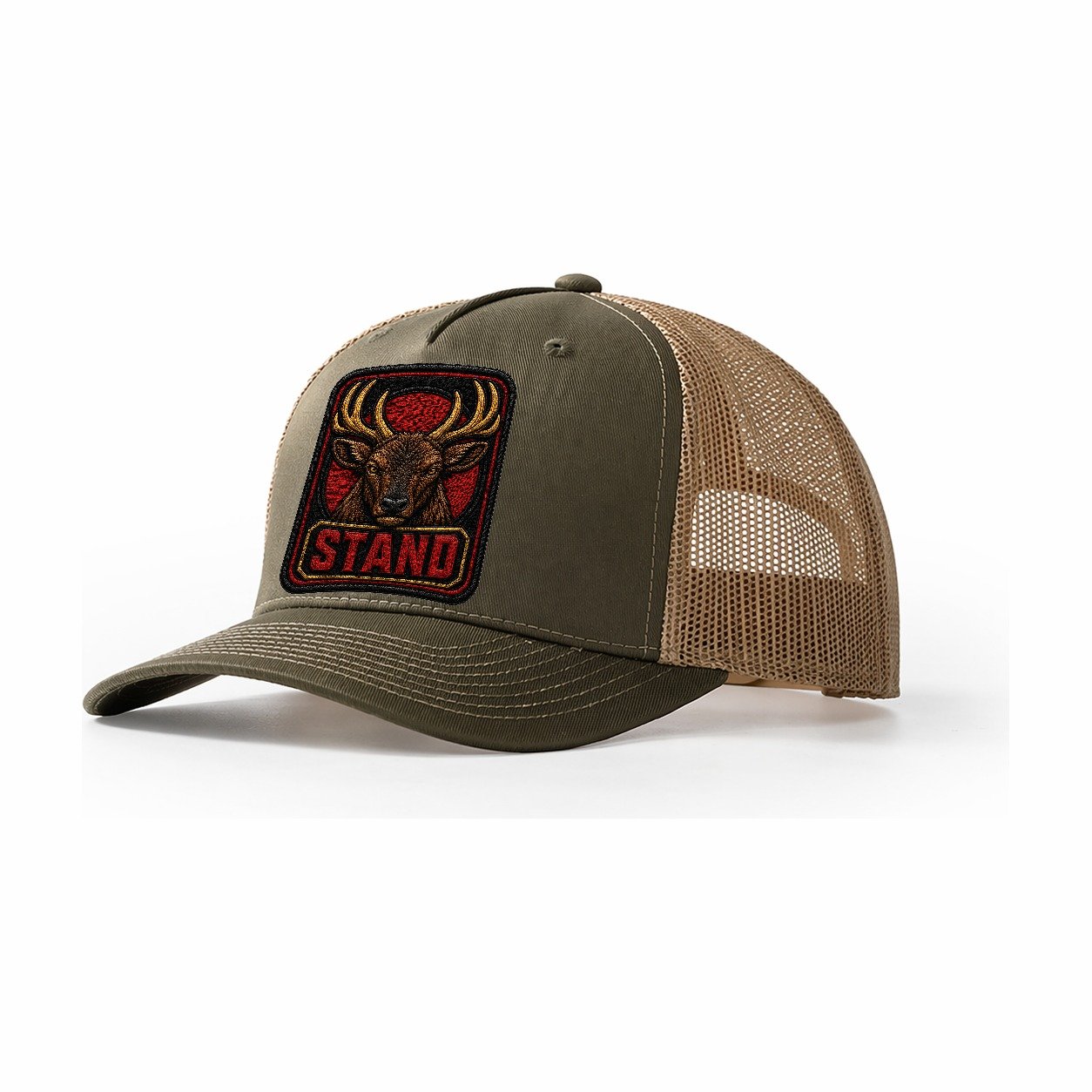 Elk Stand Badge Trucker Hat – Olive Khaki
