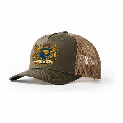 New Zealand Heritage Badge Kiwi With Southern Cross Styling Trucker Hat – Olive-Khaki