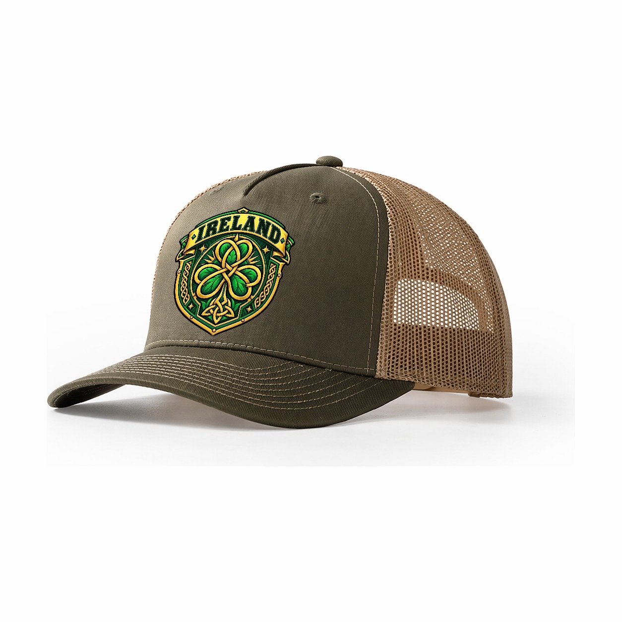 Ireland Retro Badge Country Logos Trucker Hat – Olive Khaki