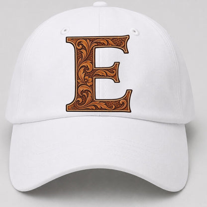 Tooled Leather E Monogram Baseball Cap – White
