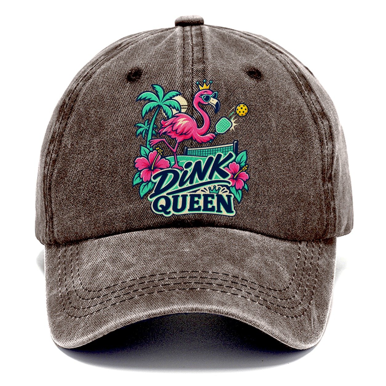 Flamingo Dink Queen Pickleball Life Classic Cap – Brown