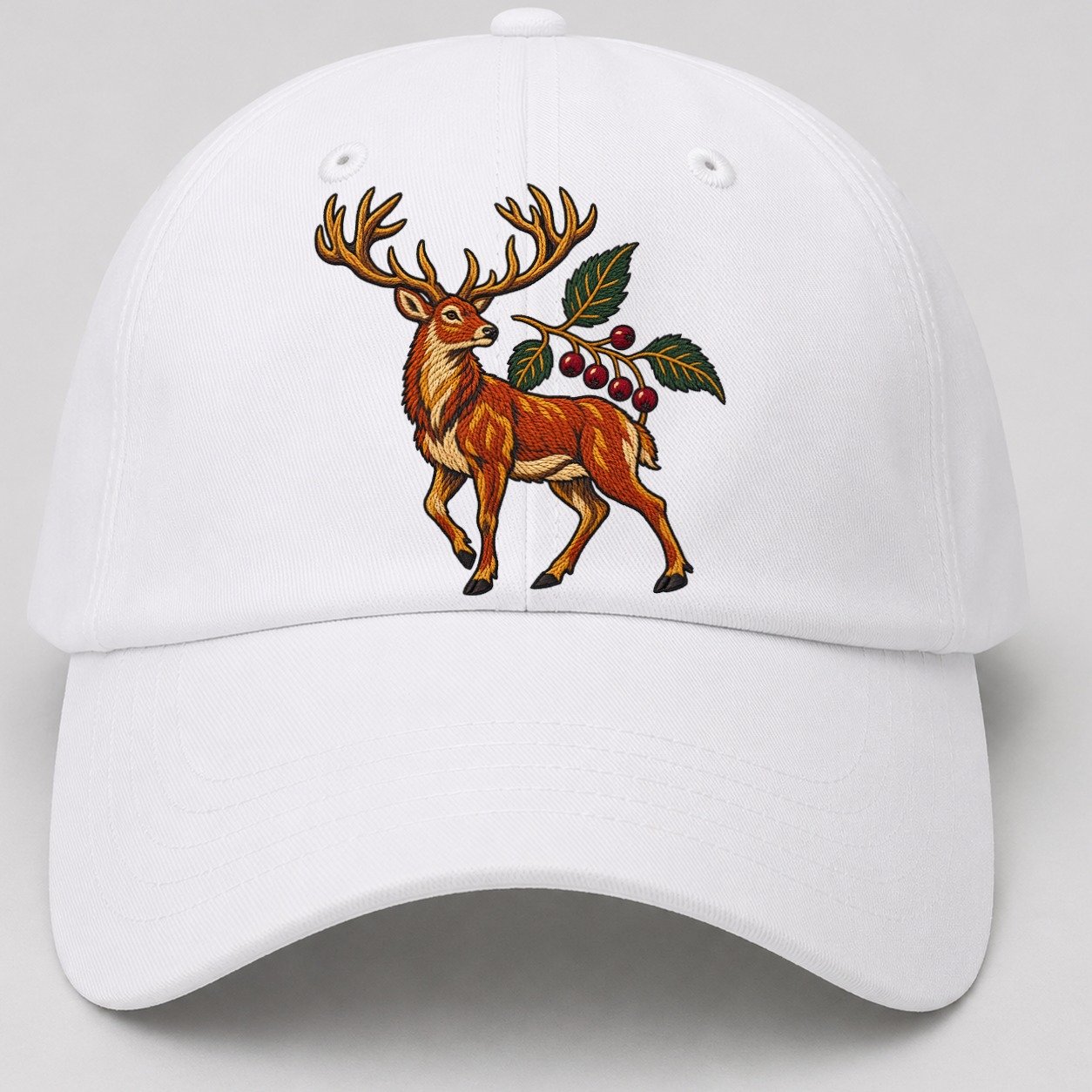 Red Deer And Rowan Berries Uk Culture Heritage Baseball Cap – White