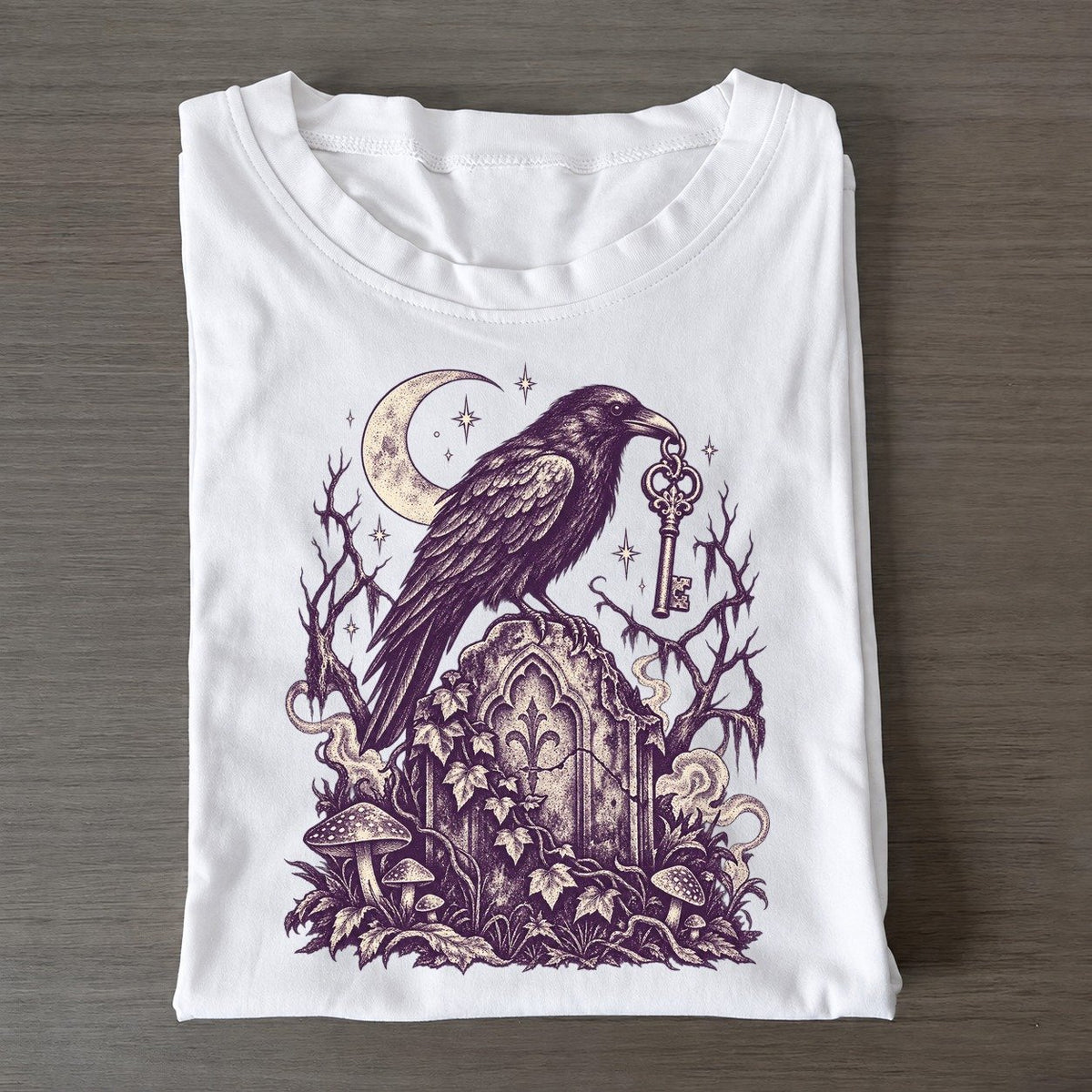 Raven Skeleton Key Midnight Haunt Classic T-shirt – White