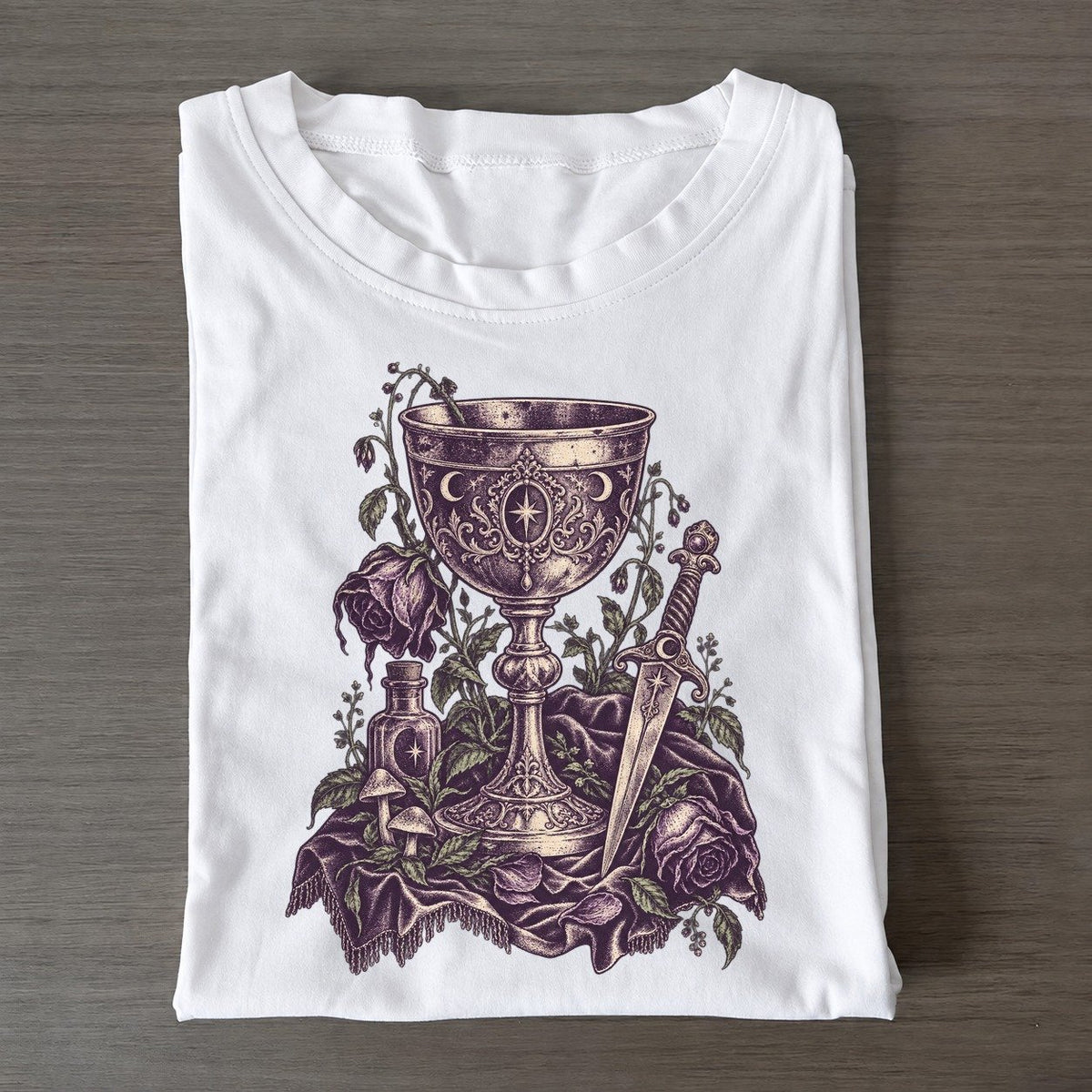 Chalice Dagger And Roses Midnight Haunt Classic T-shirt – White
