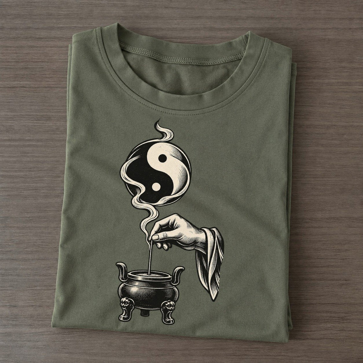 Daoist Incense And Taijitu World Faiths Ink Figures Classic T-shirt – Army Green