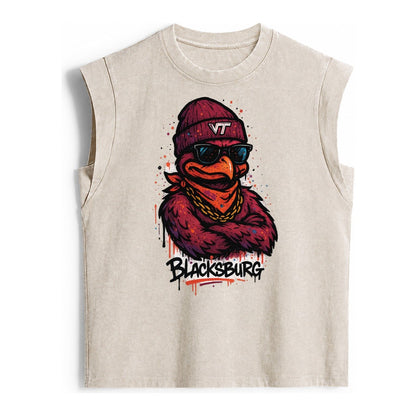 Blacksburg Hokiebird Wearing Virginia Tech Beanie With Vt Pa Vintage Washed Tank – Beige