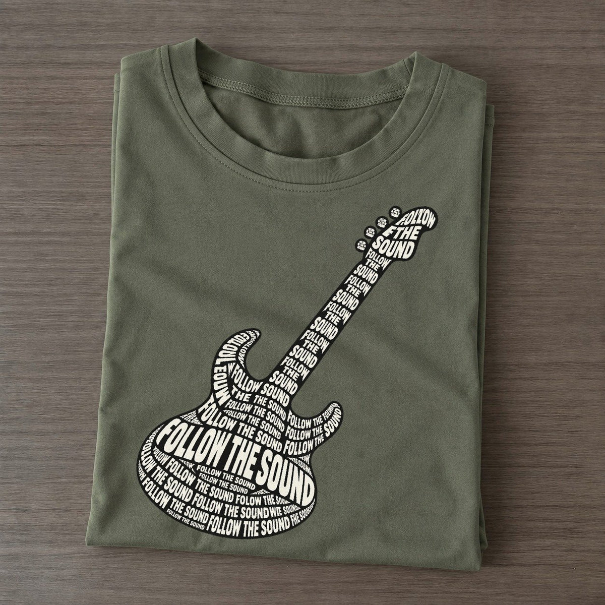 Electric Guitar Neck Phrase Silhouette Classic T-shirt – Army Green