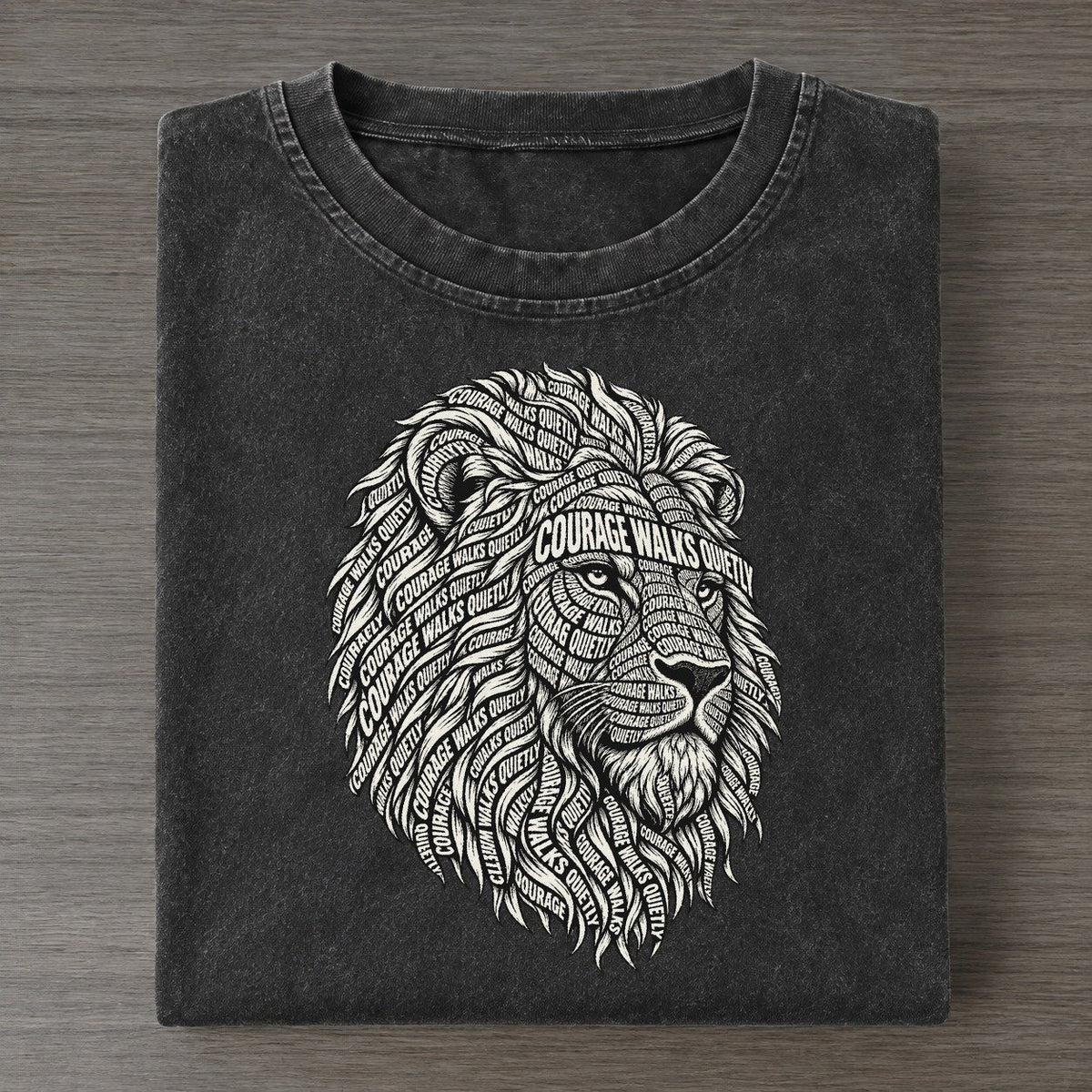 Lion Mane Lines Phrase Silhouette Vintage T-shirt – Black