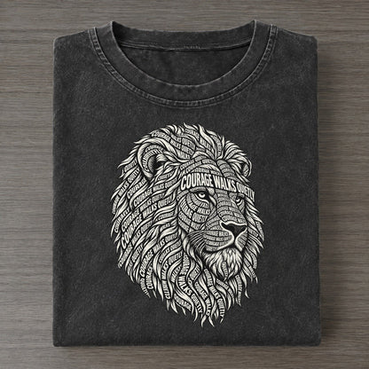 Lion Mane Lines Phrase Silhouette Vintage T-shirt – Black