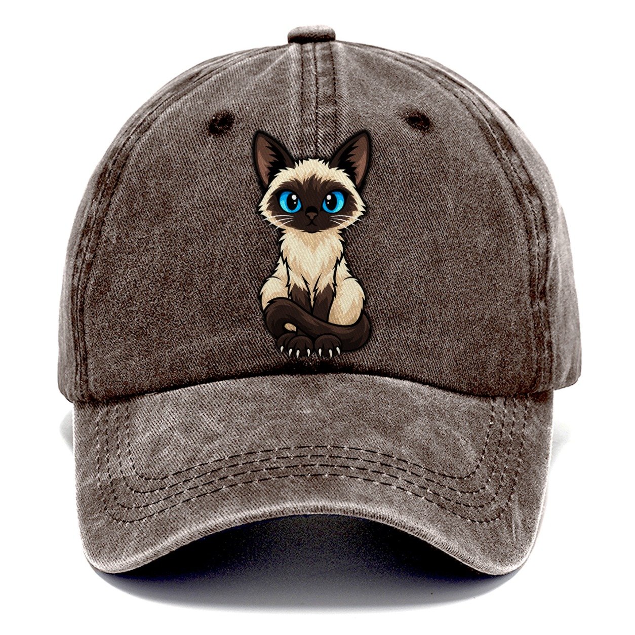Siamese Sitting Tall Peeking Cats Classic Cap – Brown
