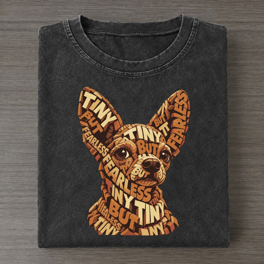 Chihuahua Upright Ears Letter Sculpture Vintage T-shirt – Black