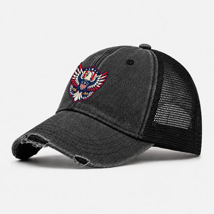 United States Minimal Emblem Country Logos Washed Trucker Hat – Black