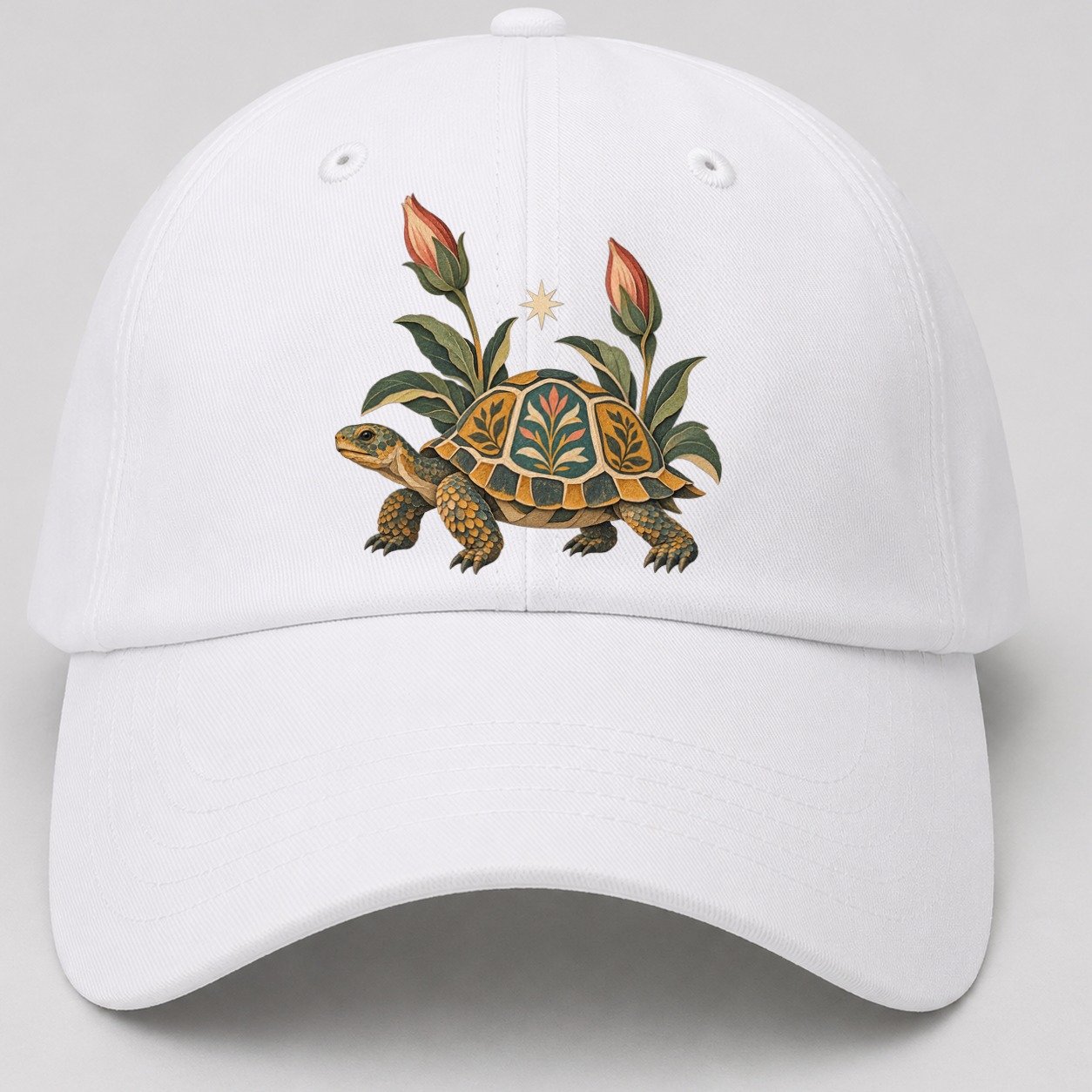 Tortoise Night Garden Gentle Wild Baseball Cap – White