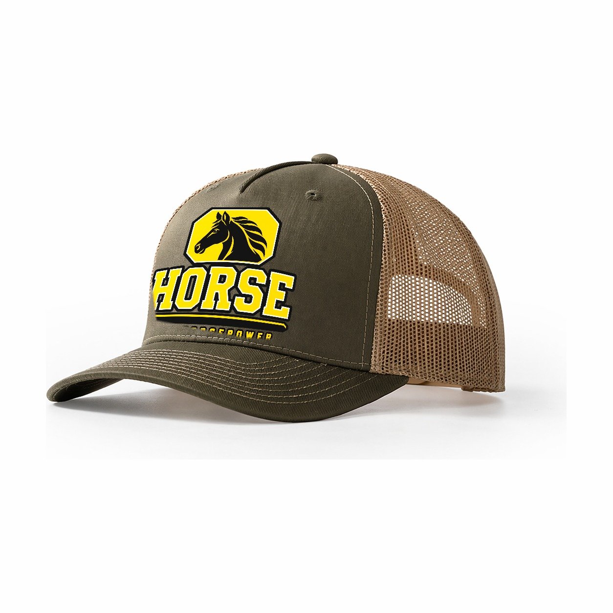 Horse One Horsepower Heavy Duty Trucker Hat – Olive Khaki