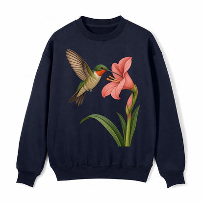 Hummingbird Haven Fleece Sweatshirt – Navy Blue