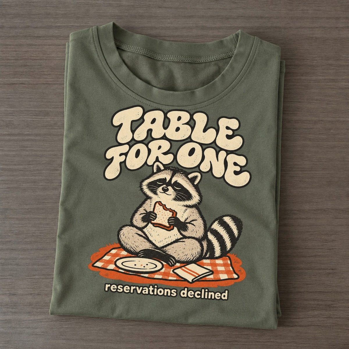 Table For One Raccoons Off Duty Classic T-shirt – Army Green