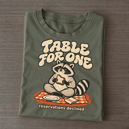 Table For One Raccoons Off Duty Classic T-shirt – Army Green