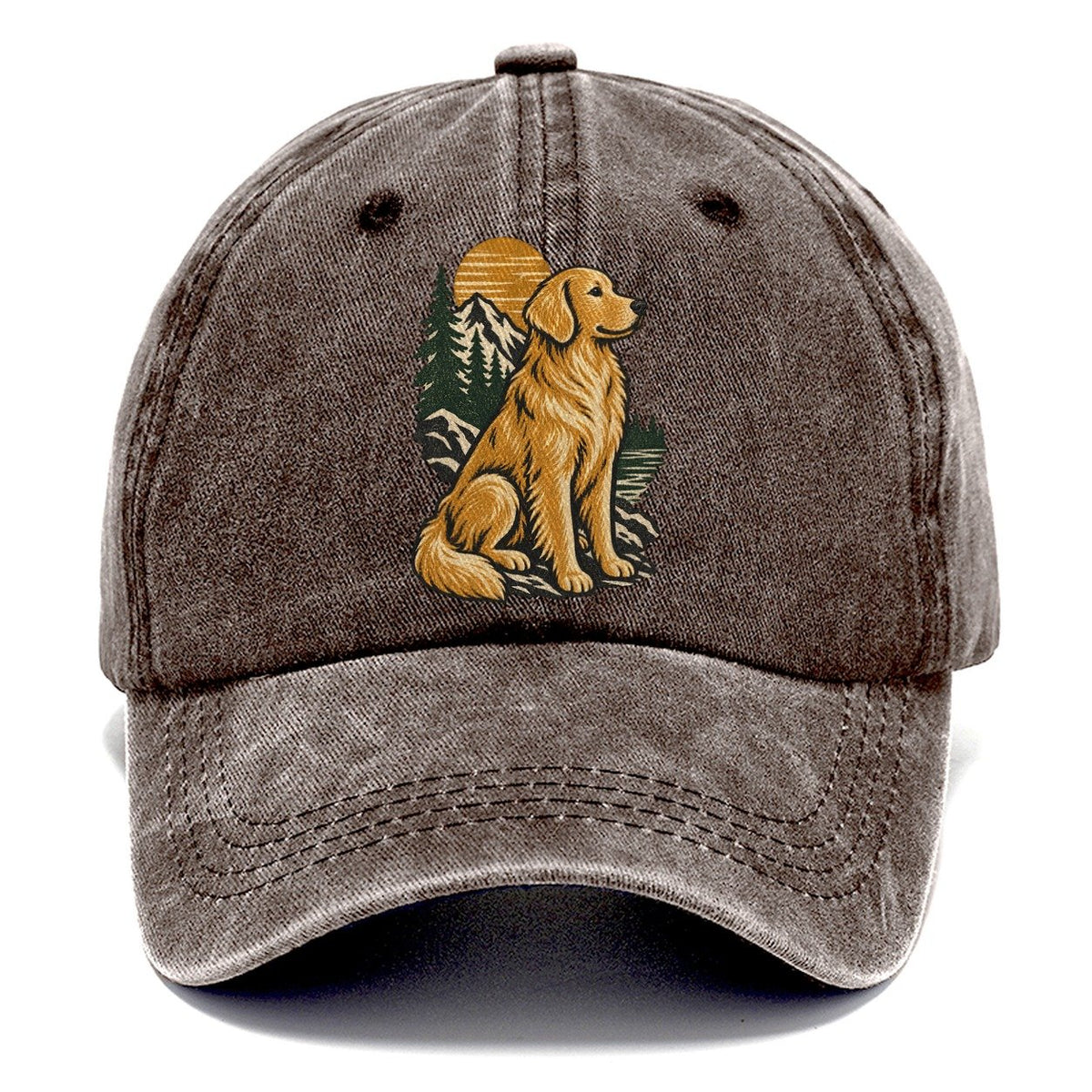 Golden Retriever Mountain Lake Classic Cap – Brown