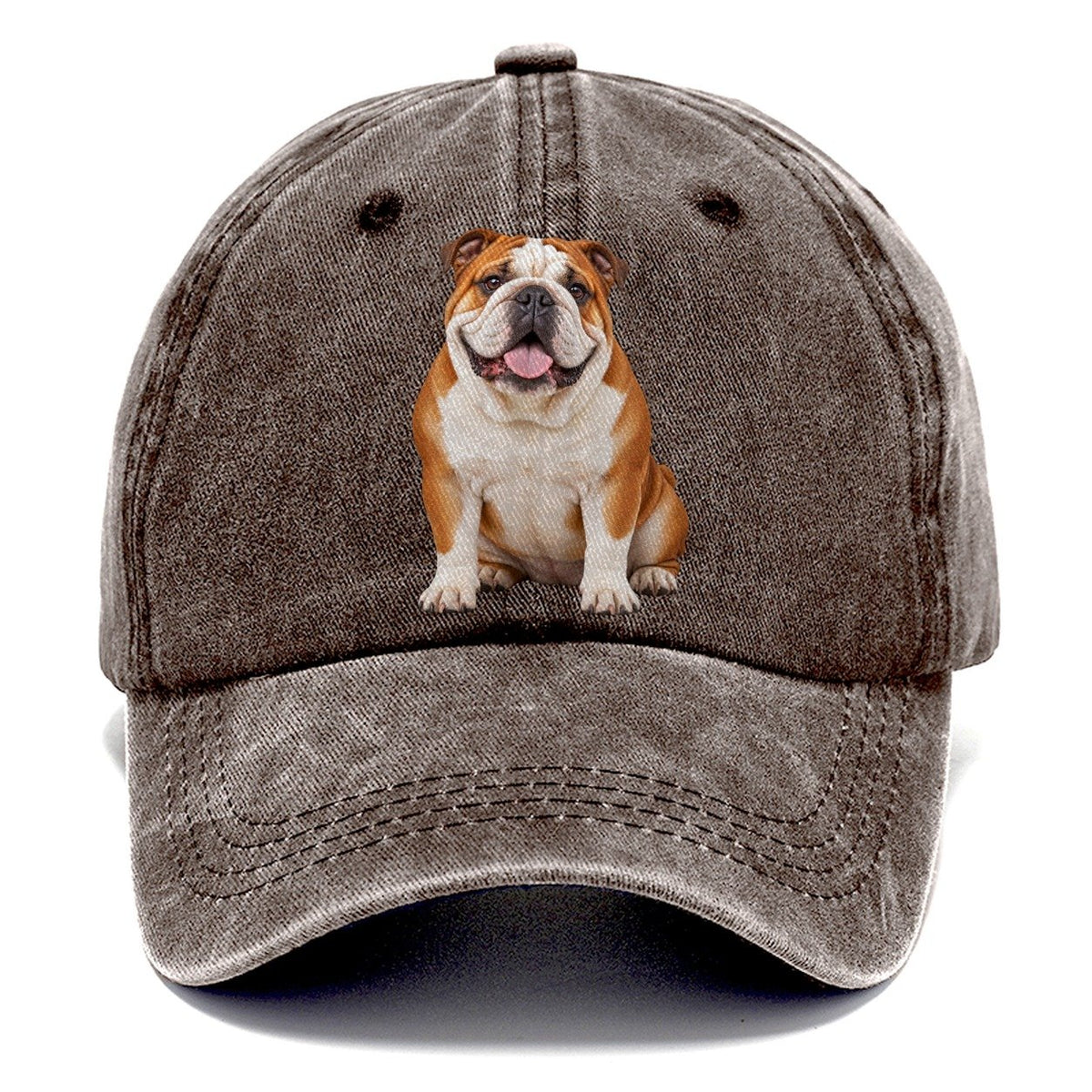 English Bulldog Sitting Top Breeds Classic Cap – Brown