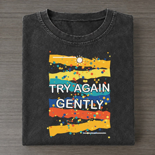 Try Again Gently Colorburst Uplift Vintage T-shirt – Black