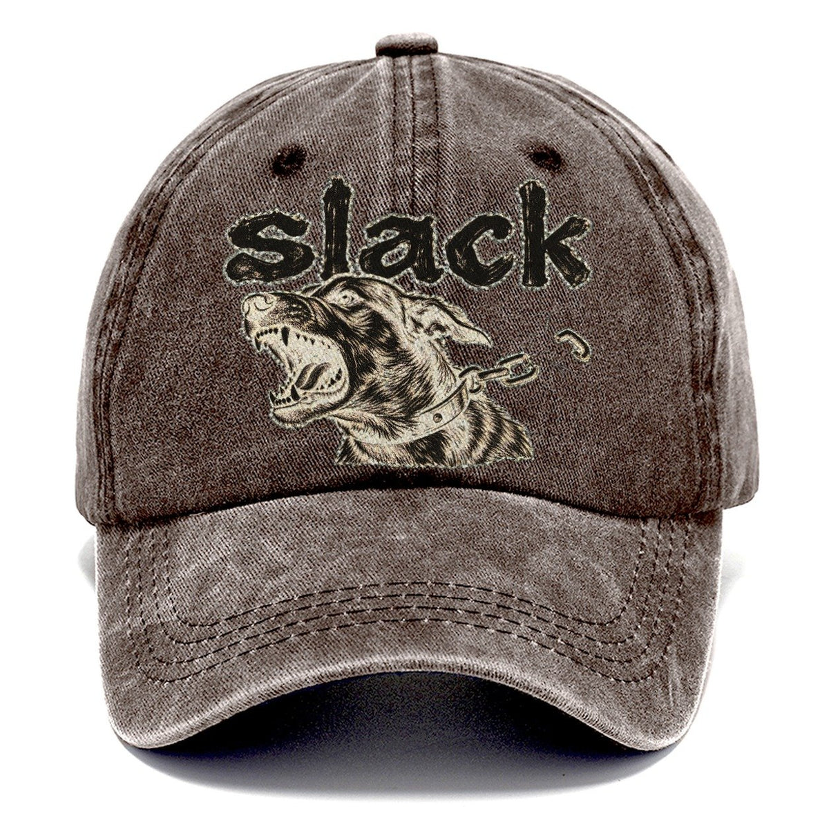 A Dog Head Straining Forward Against A Chain That Has Just Snapped Bark For Me Classic Cap – Brown