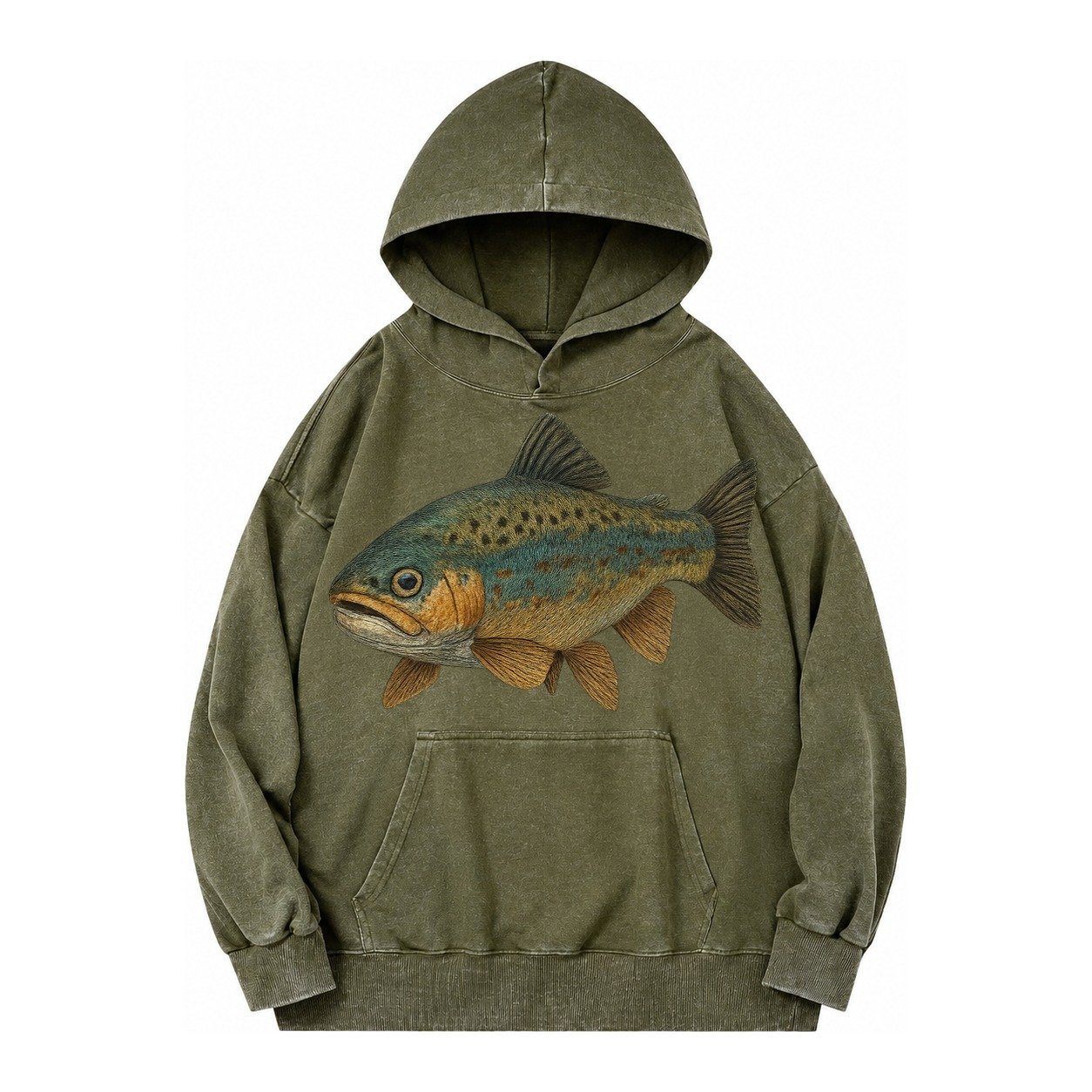 Trout Tales Headwear Vintage Washed Hoodie – Army Green