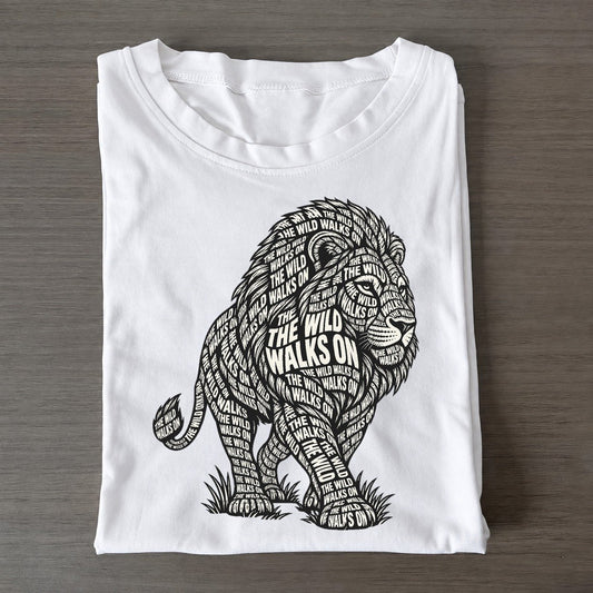 Lion Walking Grass Phrase Silhouette Classic T-shirt – White