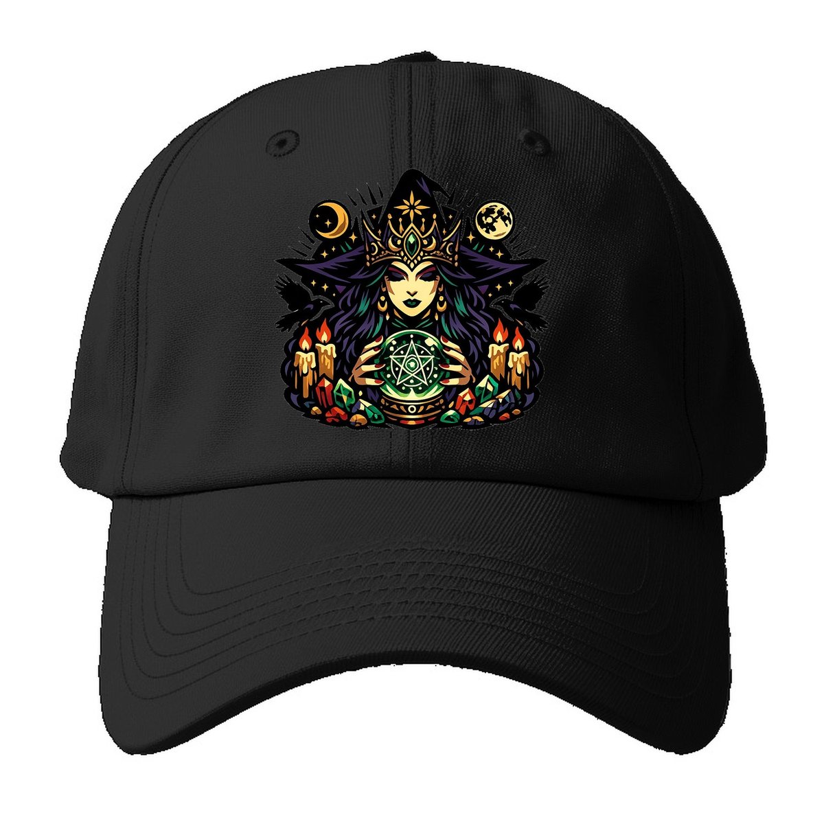 Mystic Witch Priestess Crystal Baseball Cap – Black