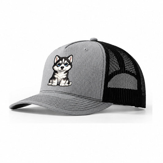 Siberian Husky Sitting Sweetheart Trucker Hat – Sport Grey Black