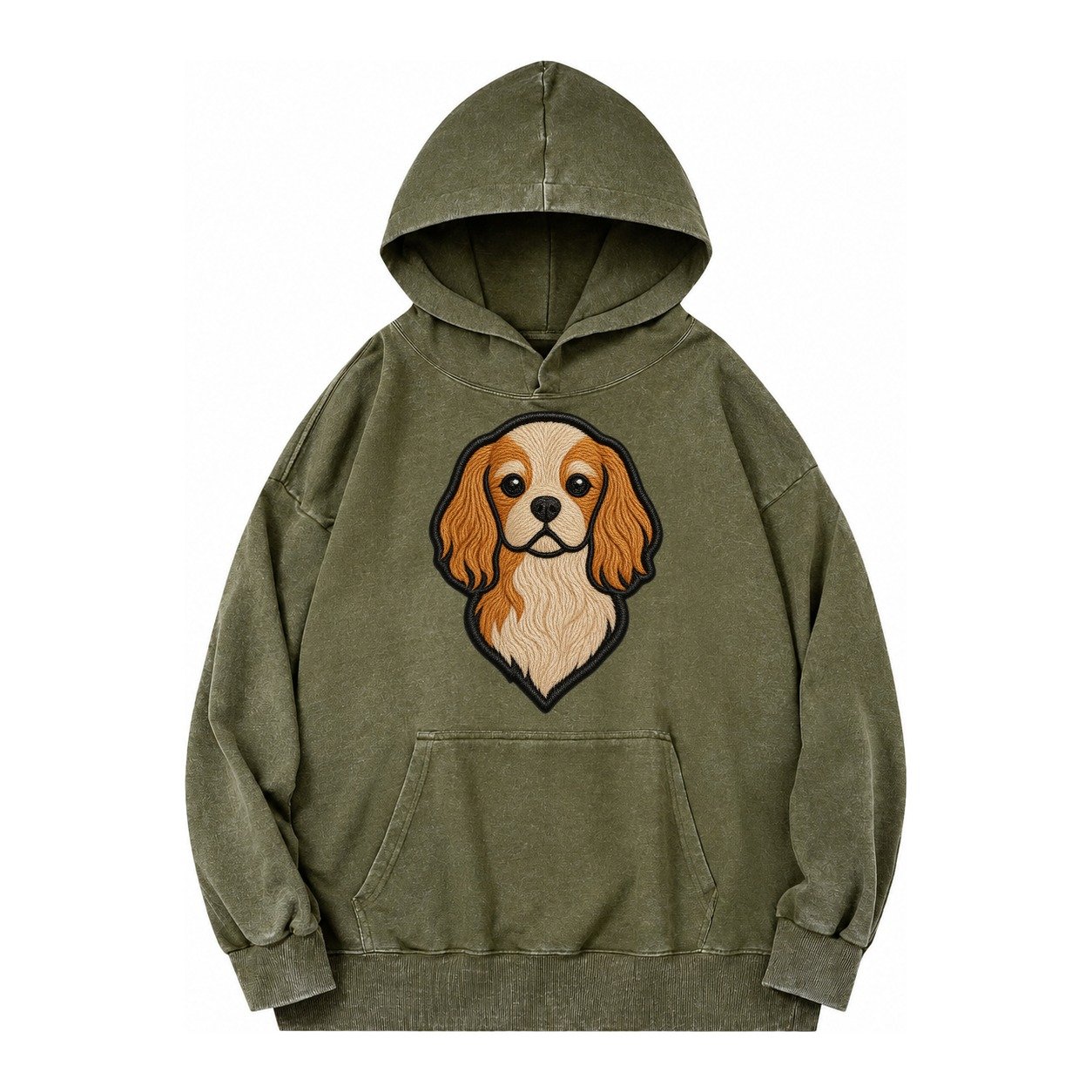 Cavalier King Charles Spaniel Modern G Vintage Washed Hoodie – Army Green