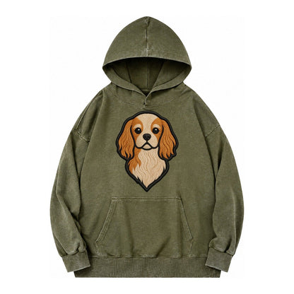 Cavalier King Charles Spaniel Modern G Vintage Washed Hoodie – Army Green
