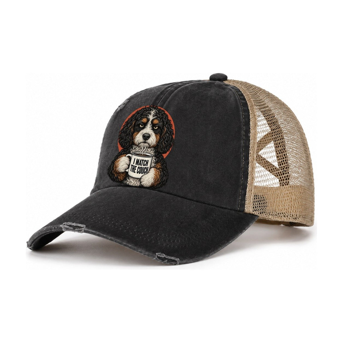 Bernedoodle Mug Truths Dog Mug Truths Women's Ponytail Trucker Hat – Washed Black Khaki