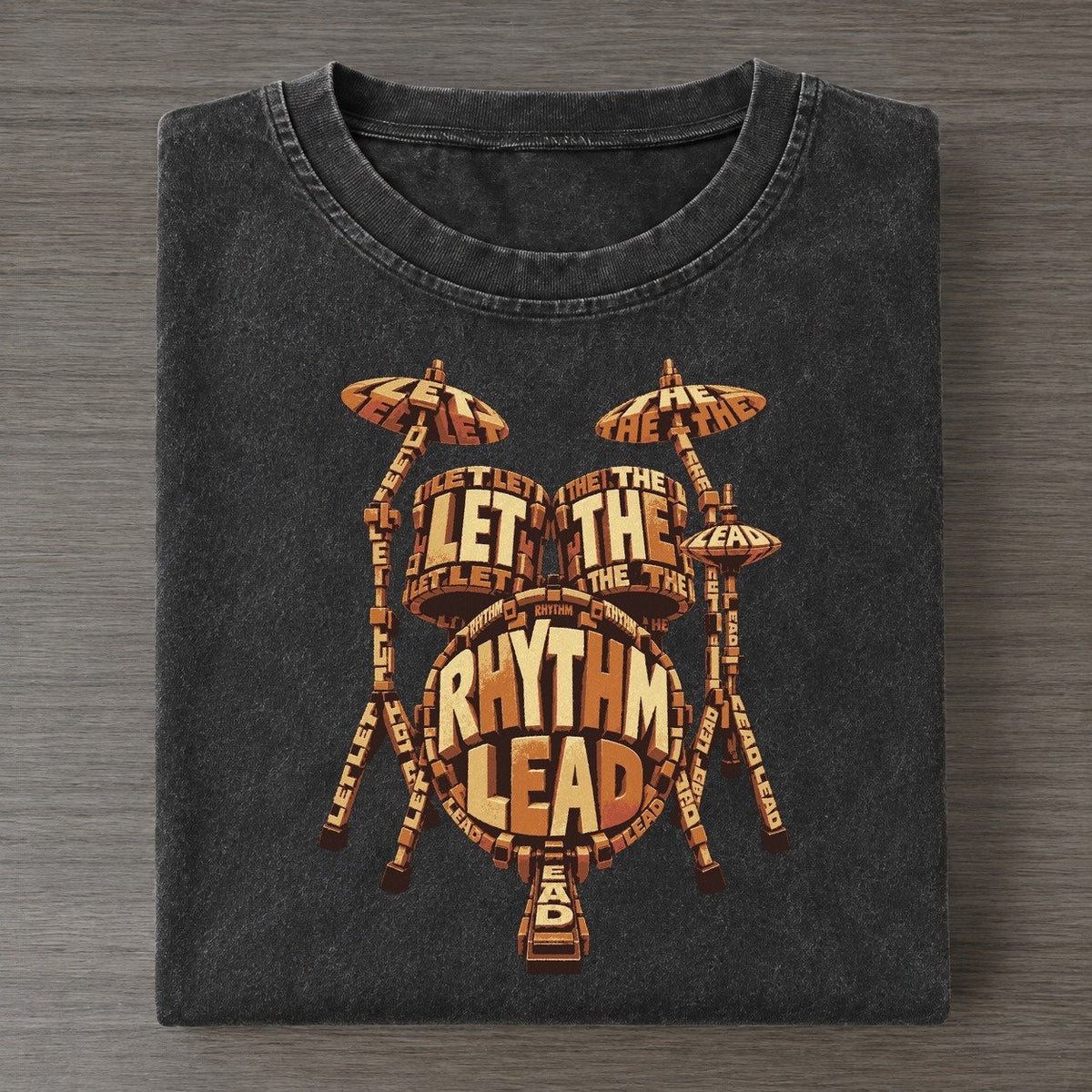 Drum Kit Beat Letter Sculpture Vintage T-shirt – Black