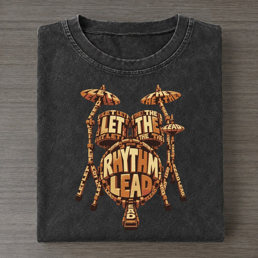 Drum Kit Beat Letter Sculpture Vintage T-shirt – Black