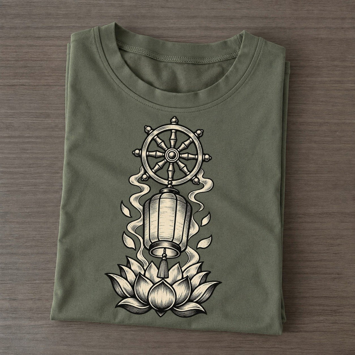 Buddhist Vesak Lantern And Lotus World Faiths Ink Figures Classic T-shirt – Army Green