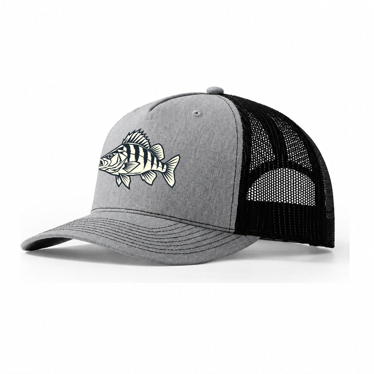 Geometric Perch Fishing Elegant Trucker Hat – Sport Grey Black