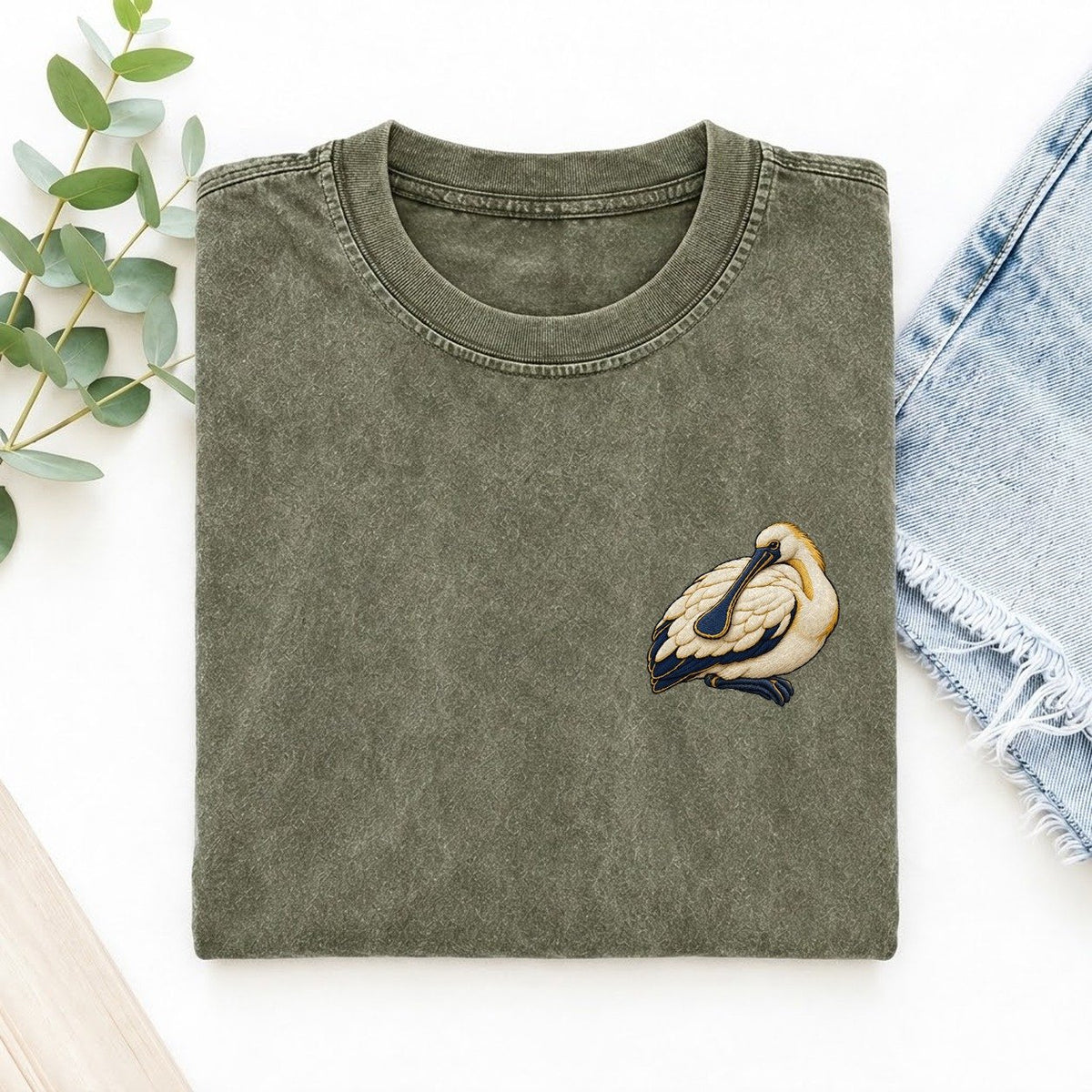 Spoonbill Shoulder Rest Left Chest Thread Signatures II Left Chest Vintage T-shirt – Army Green
