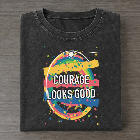 Courage Looks Good Colorburst Uplift Vintage T-shirt – Black