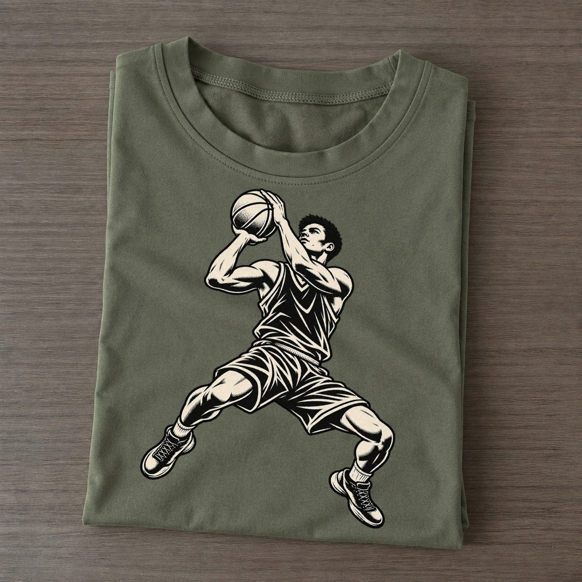 Basketball Pull Up Jumper Global Sports Ink Figures Classic T-shirt – Army Green
