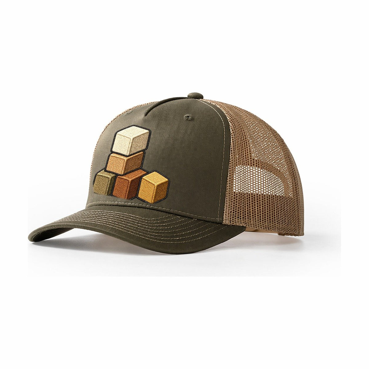 Stack Of Resource Cubes Board Games Trucker Hat – Olive Khaki
