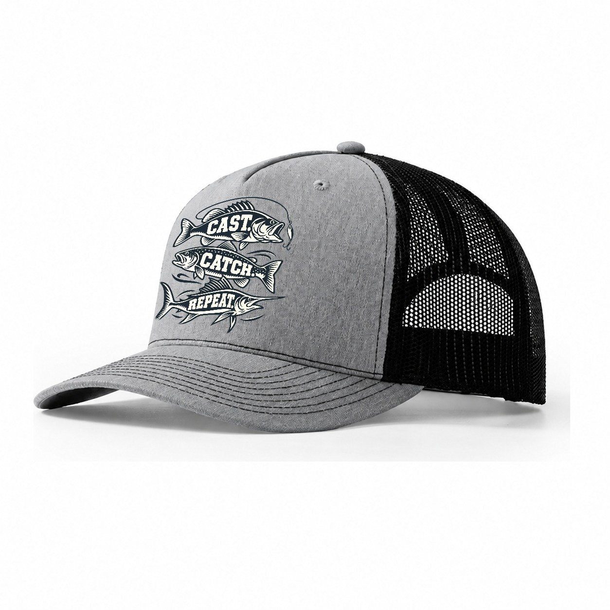 Cast Catch Repeat Fishing Elegant Trucker Hat – Sport Grey Black