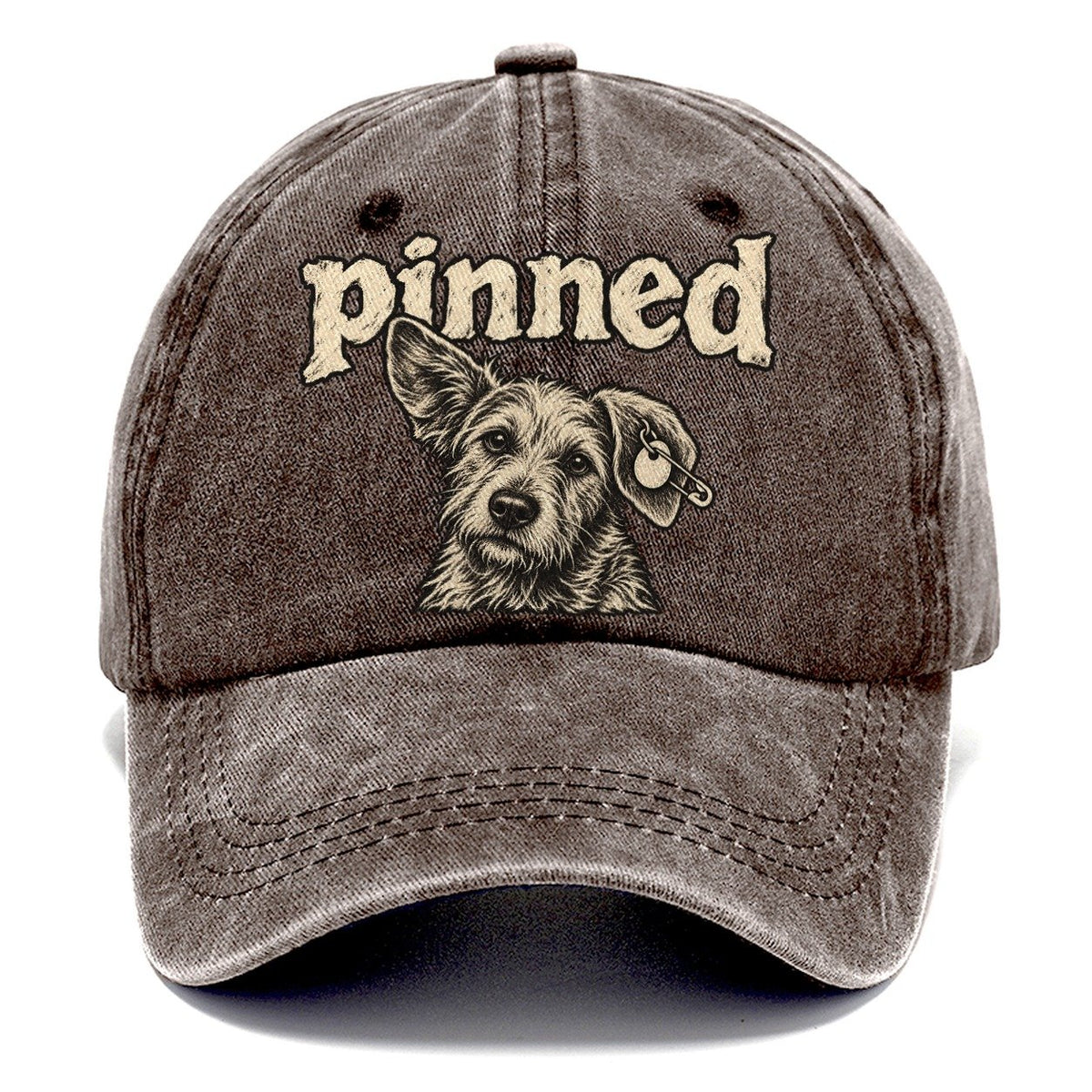 A Scruffy Dog Head With A Safety Pin Through The Ear Tag Bark For Me Classic Cap – Brown